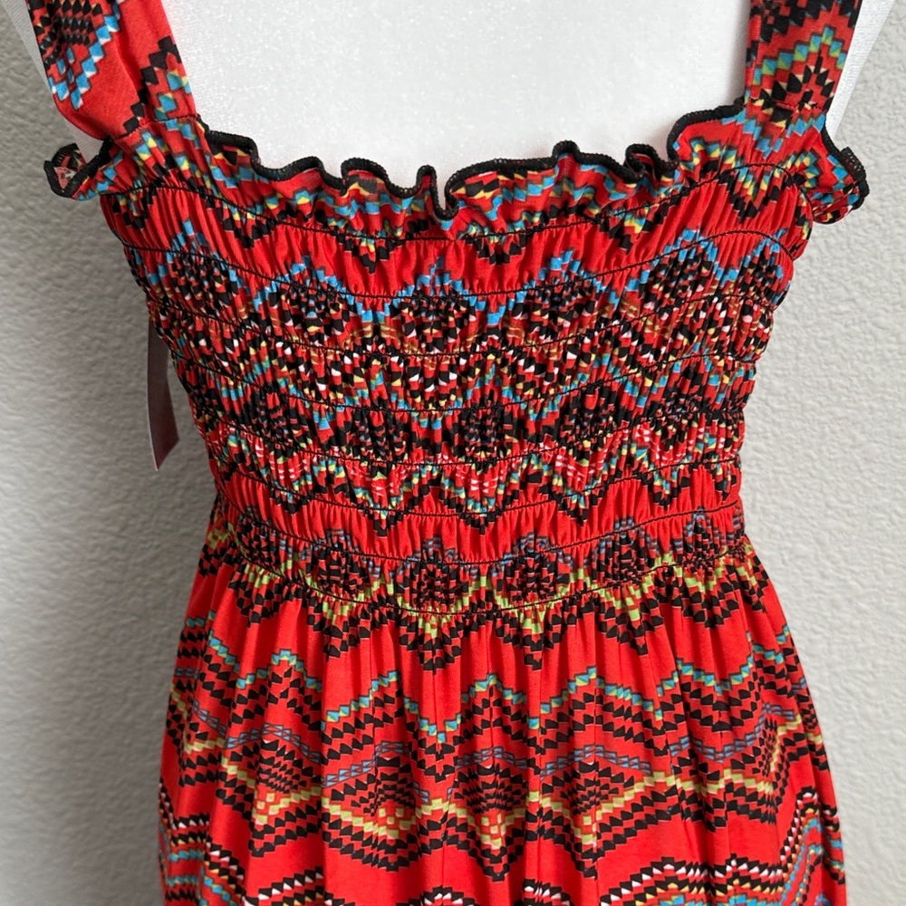 Vibrant Red Patterned Midi Sun Dress - Picture 5 of 11